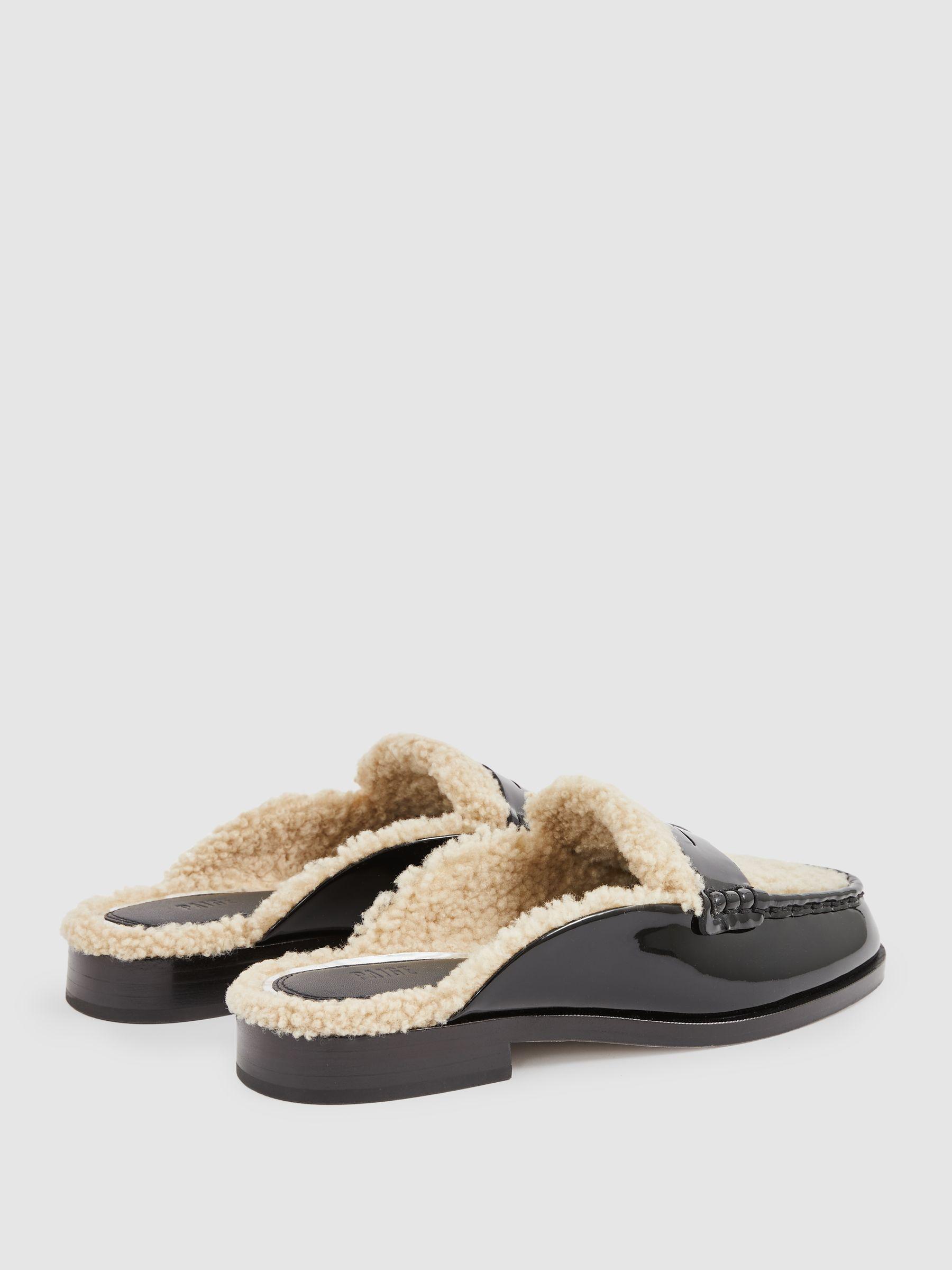 Paige Leather And Shearling Loafer Mules in Black Product Image
