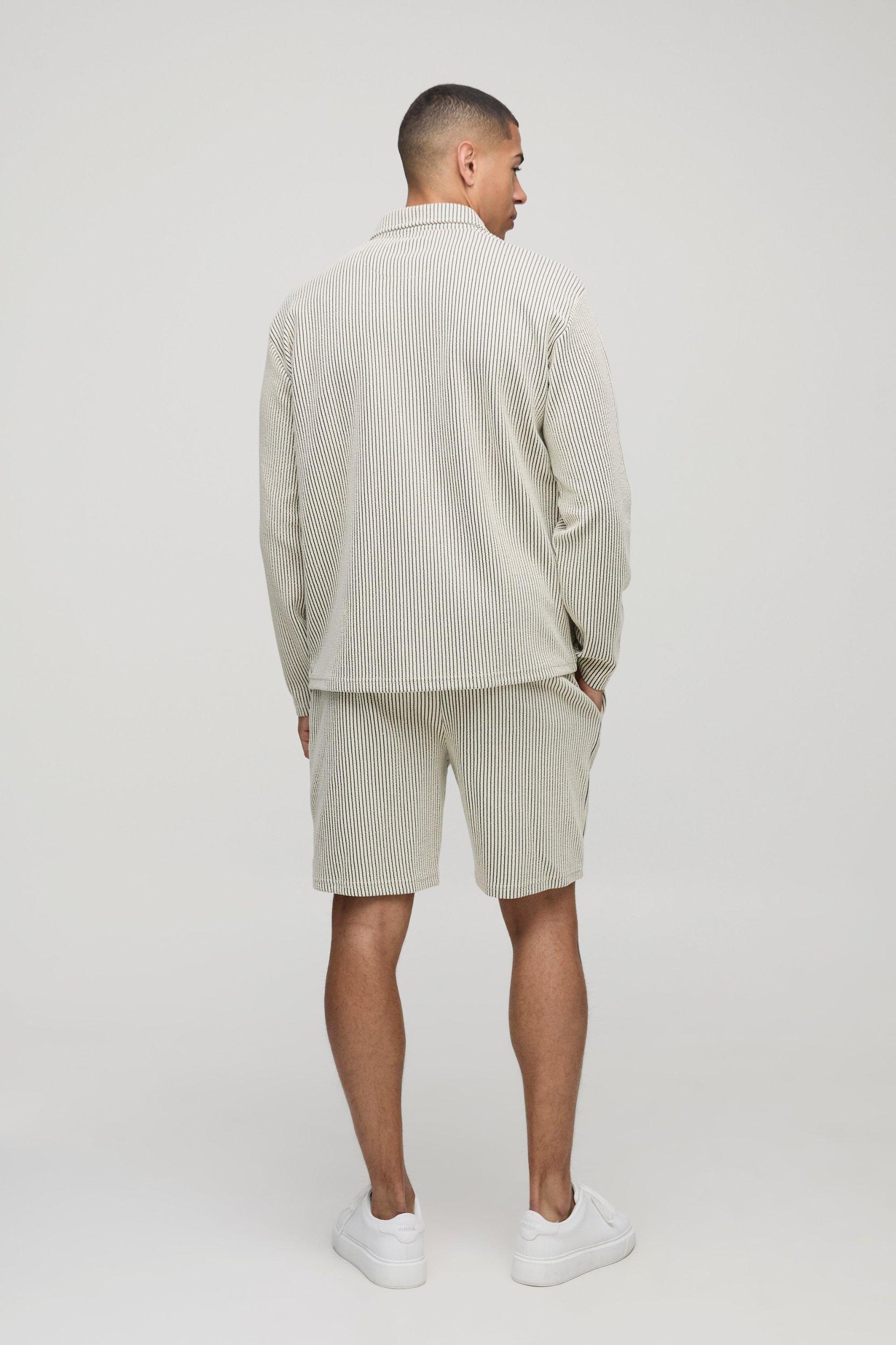 Oversized Two-Tone Ribbed Jersey Overshirt & Relaxed Short Set | boohooMAN USA Product Image