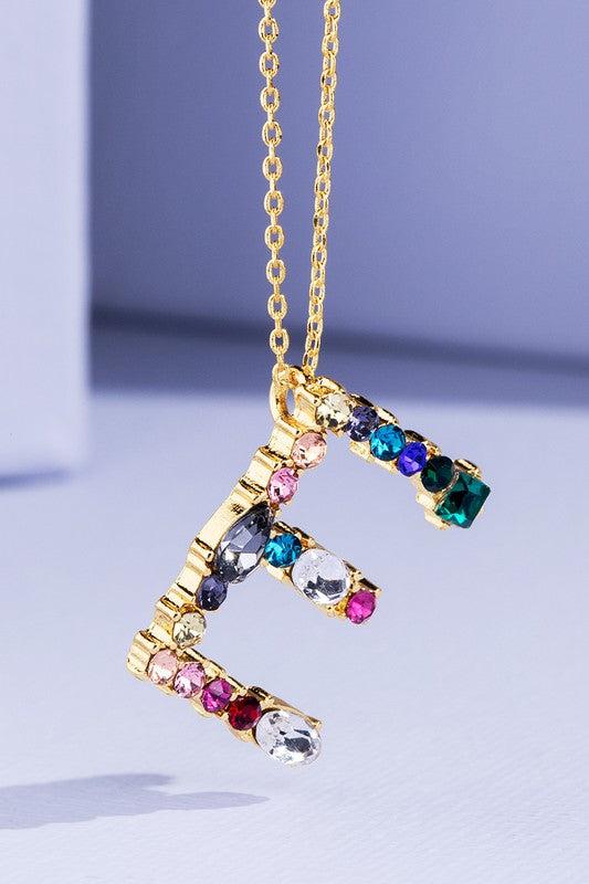 Multi Colored Rhinestone Letter Necklace Product Image