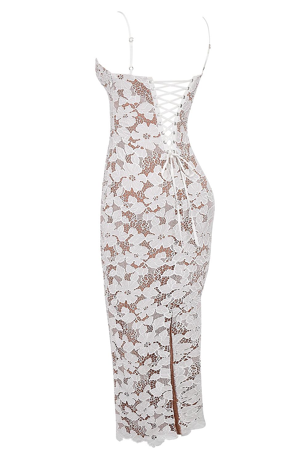 Pearl  white floral embroidered maxi dress Product Image