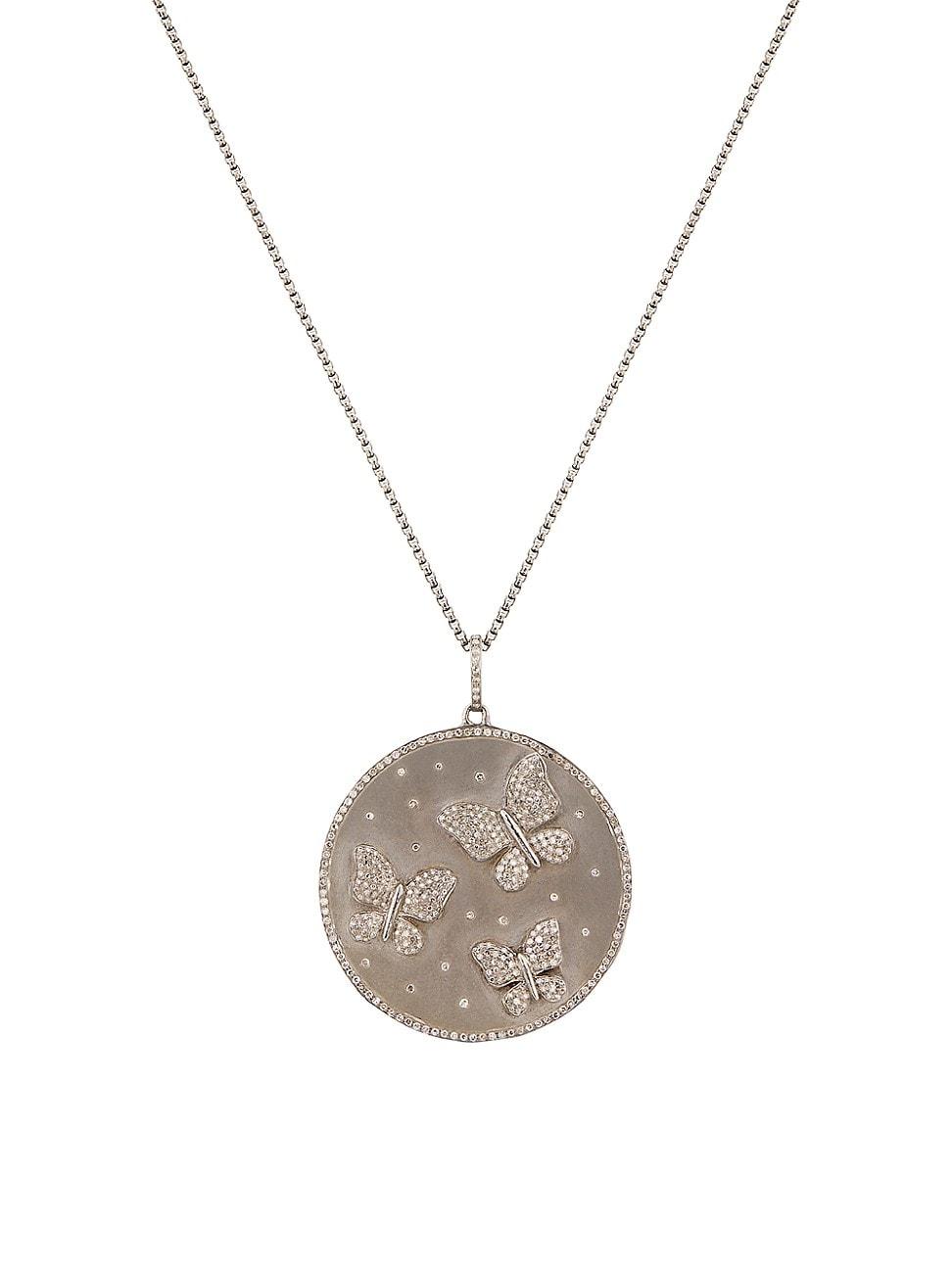 Womens Rhodium-Plated & 1.77 TCW Champagne Diamond Disc Pendant Necklace Product Image