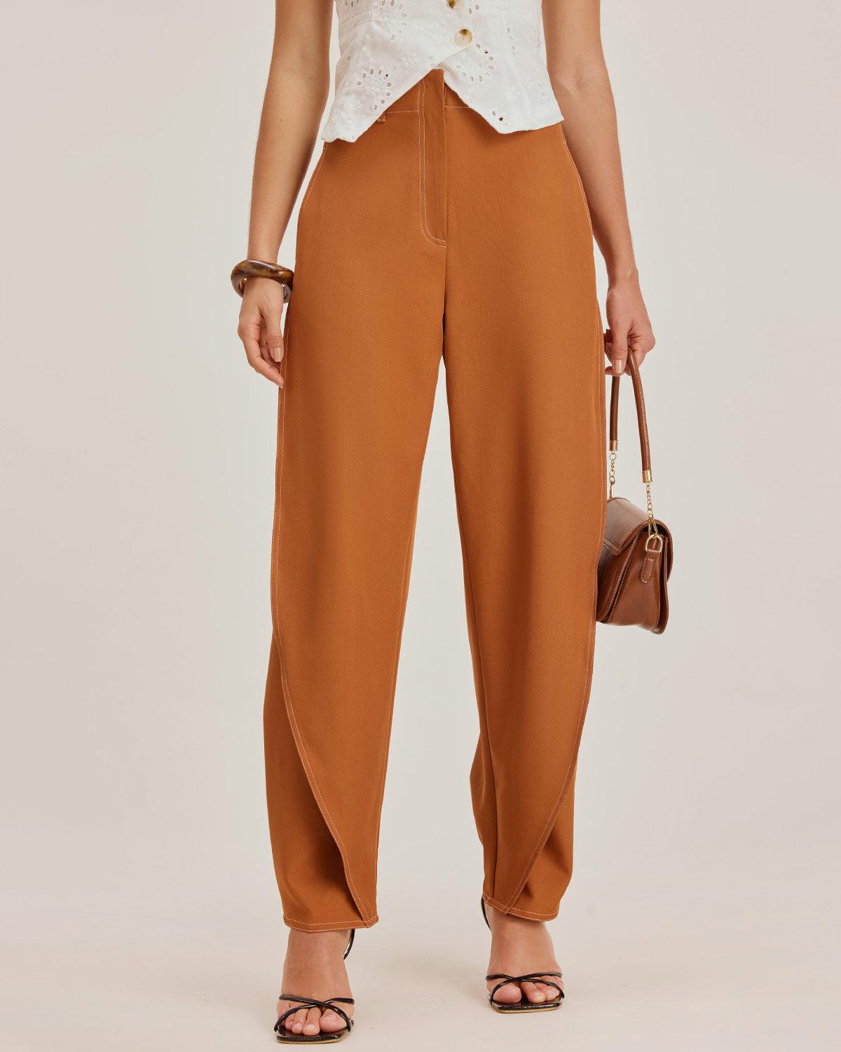Brown Pegged Straight Pants Product Image