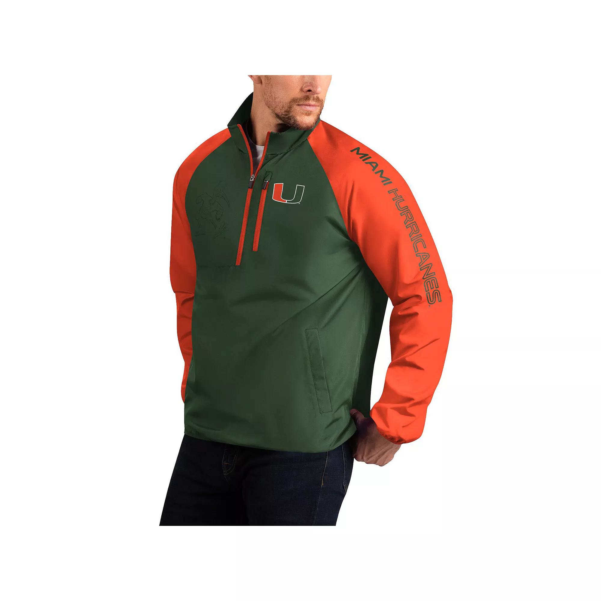 Men's G-III Sports by Carl Banks Green Miami Hurricanes Point Guard Raglan Half-Zip Jacket, Size: Large Product Image