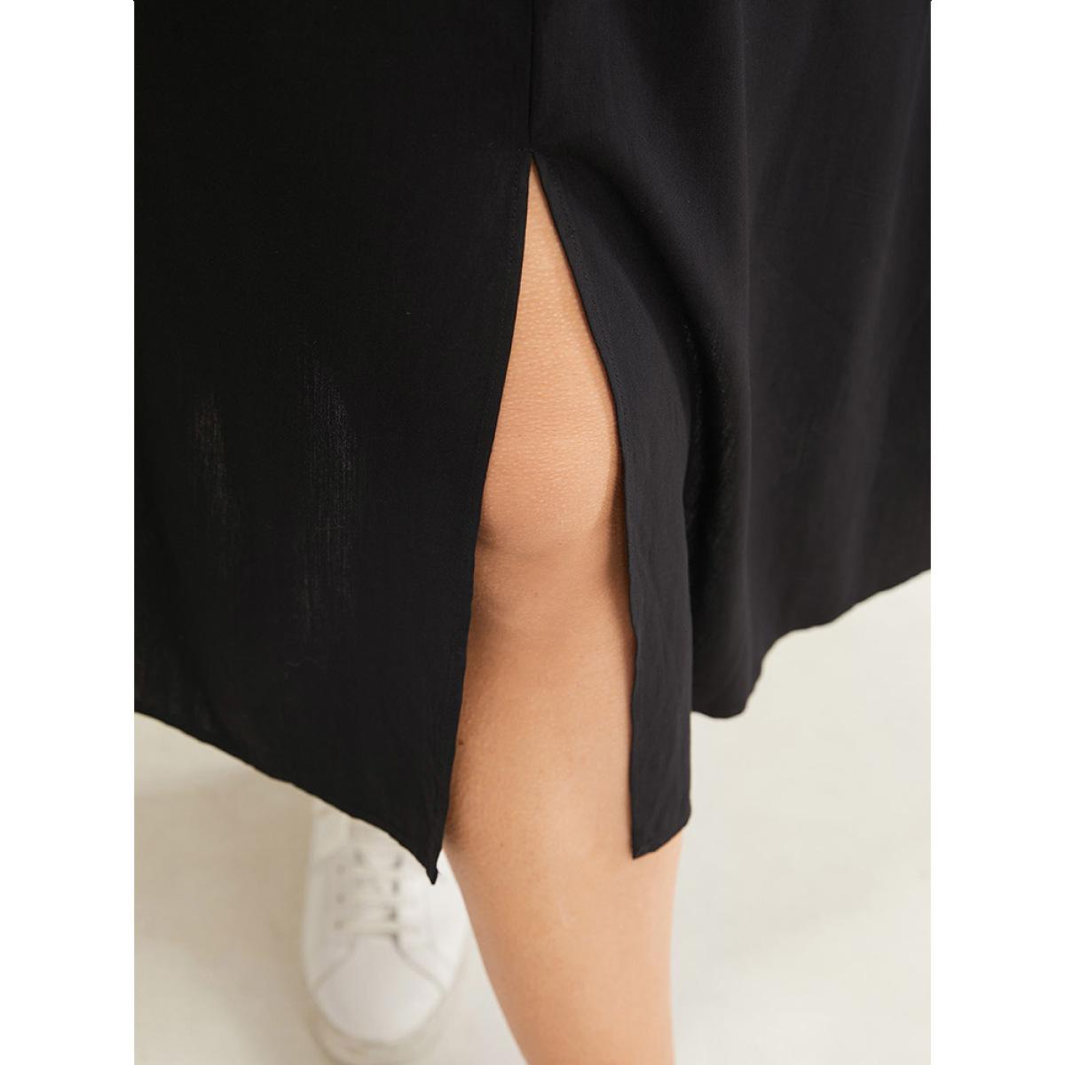 Plus Size Solid Pocket Knot Elastic Waist Split Hem Skirt Women Black Casual Knotted Loose No stretch Pocket Dailywear Skirts BloomChic 28/5X Product Image