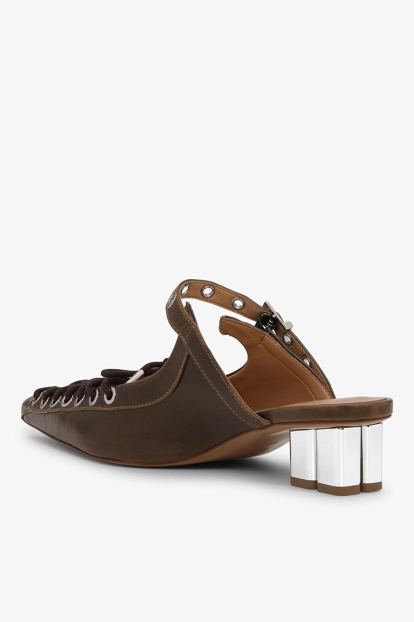 Lace-Up Mules in Dark-Olive Oleatex Product Image