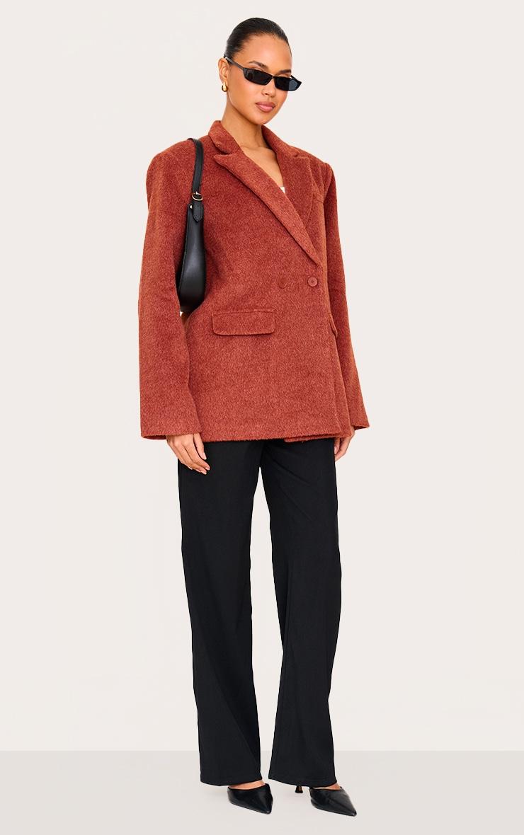 Burnt Orange Oversized Textured Wool Look Blazer Product Image