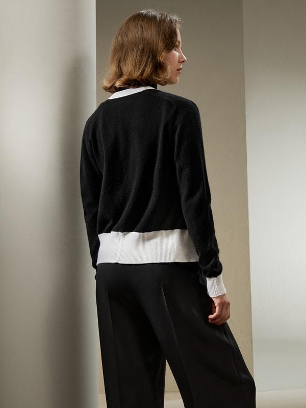 Gemini Cashmere Cardigan with Contrasting Hem Product Image