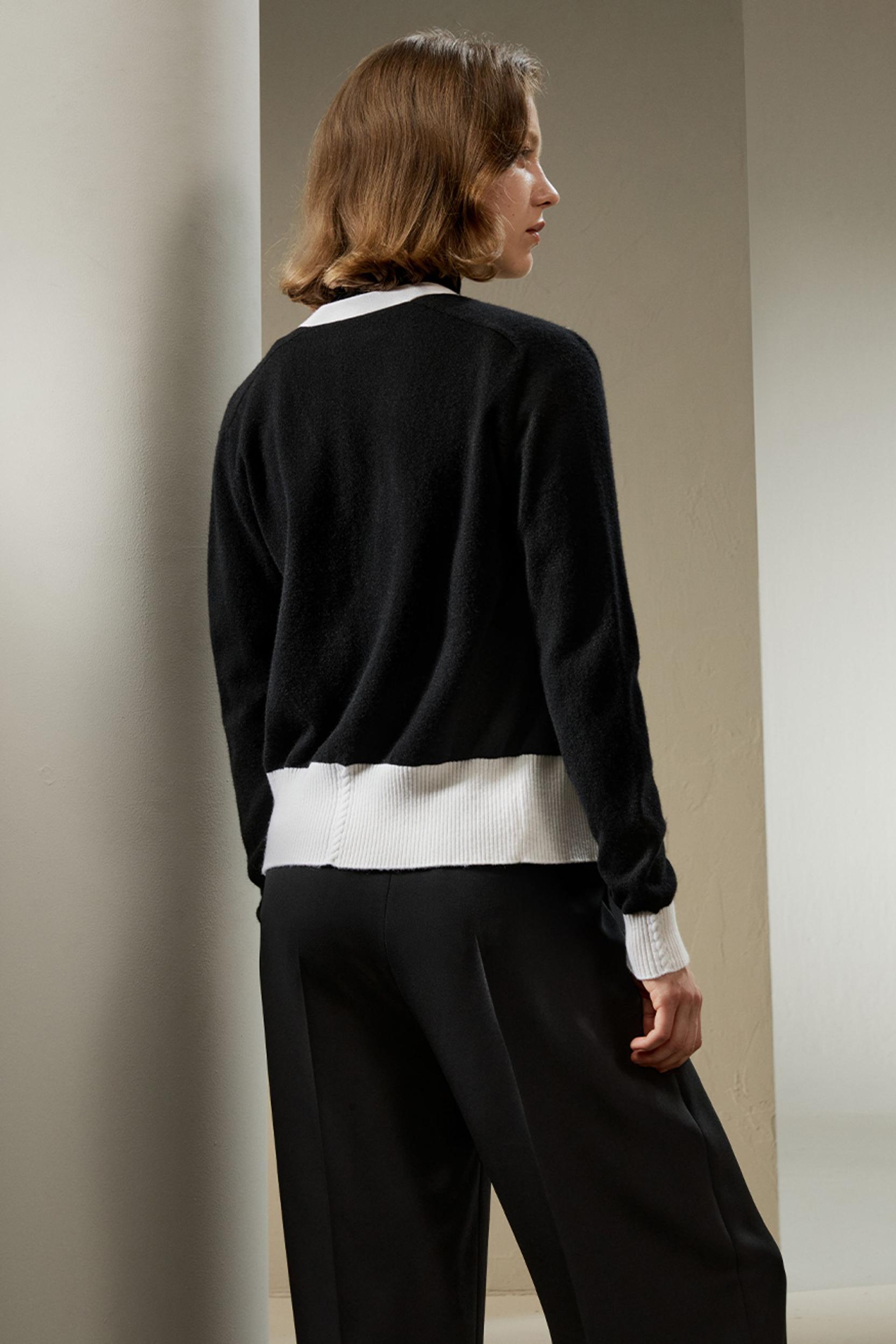 Gemini Cashmere Cardigan with Contrasting Hem Product Image