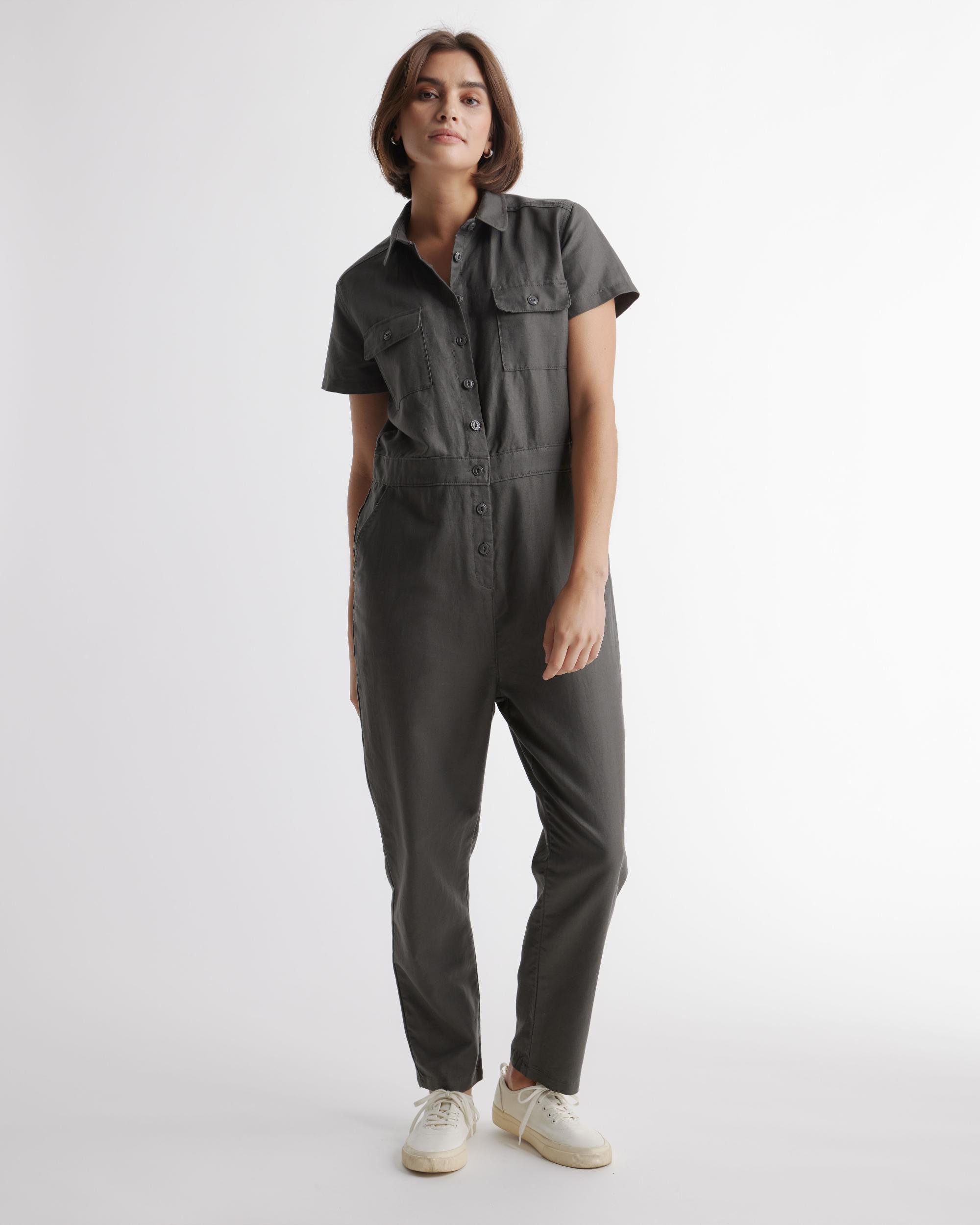 Quince | Women's Cotton Linen Twill Short Sleeve Coverall Jumpsuit Size XL Product Image