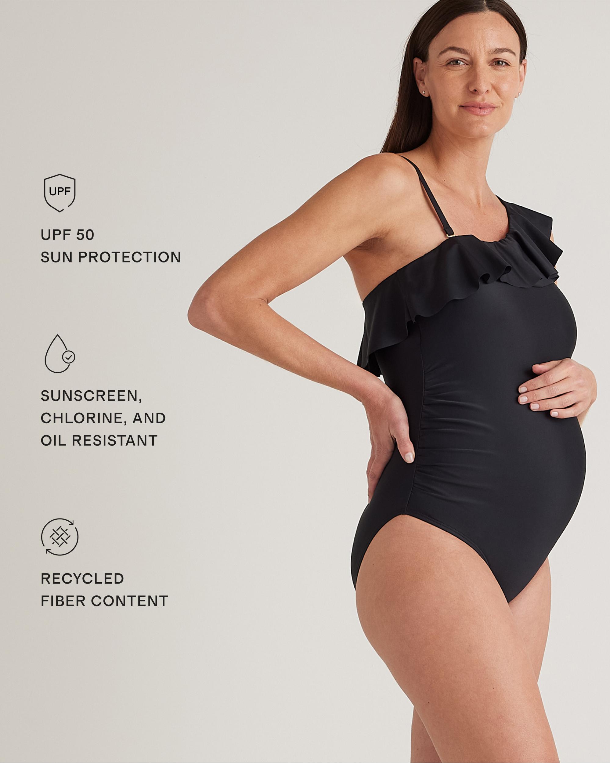 Quince | Women's Italian Maternity One Shoulder Ruffle One-Piece Swimsuit 78% Recycled Polyamide, 22% Spandex Product Image