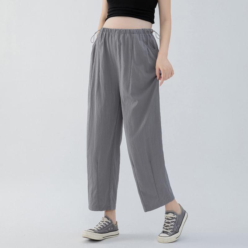 Maternity Drawstring Waist Plain Straight Leg Pants Product Image