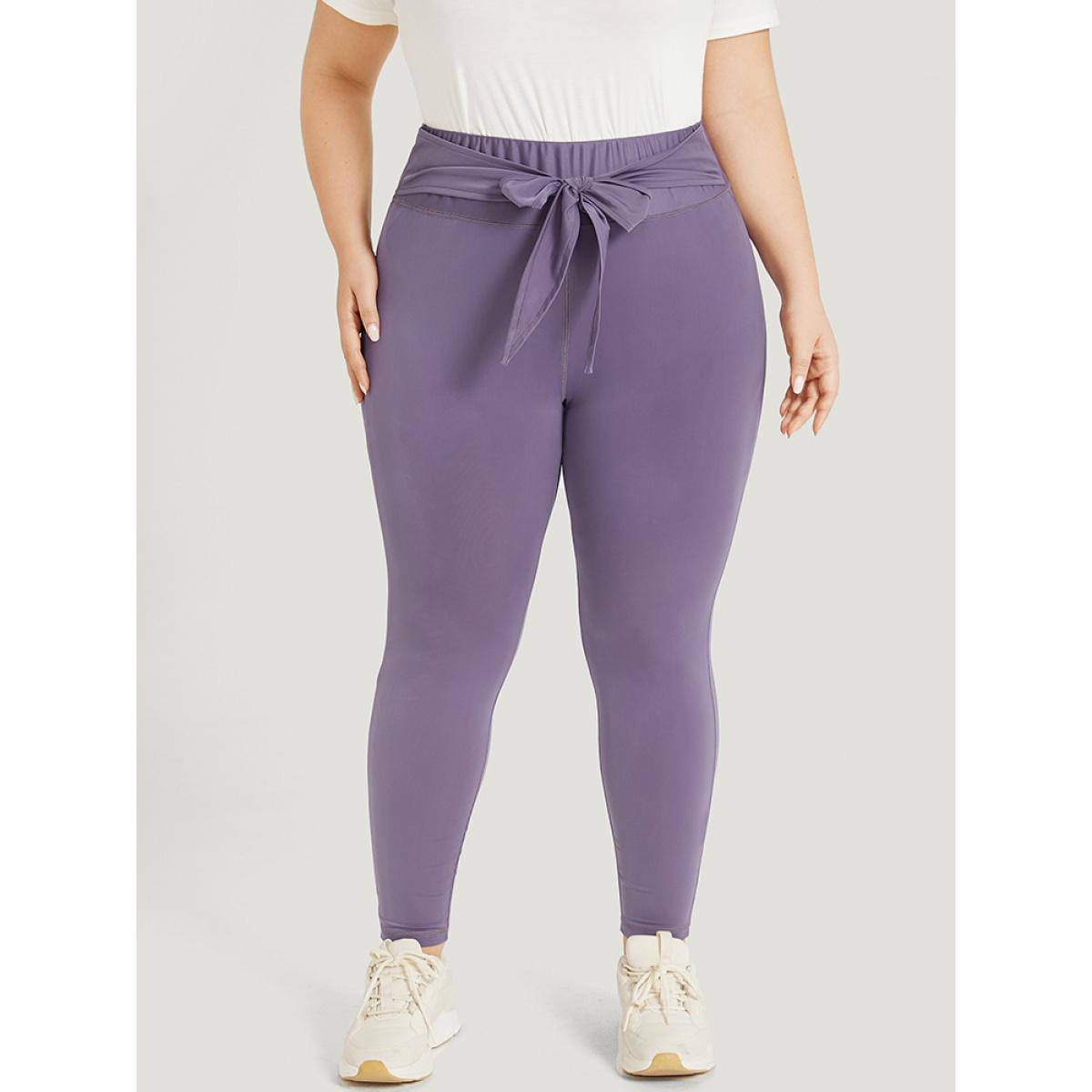 Plus Size Solid Wideband Waist Ties Skinny Leggings Women Mauve Casual High stretch Skinny High Rise Dailywear Leggings BloomChic 30/6X Product Image