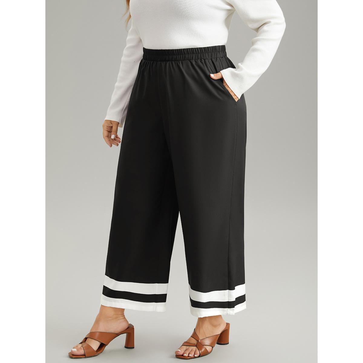 Plus Size Contrast Trim Slant Pocket Elastic Waist Pants Women Black Vacation Straight Leg High Rise Dailywear Pants BloomChic 14-16/1X Product Image