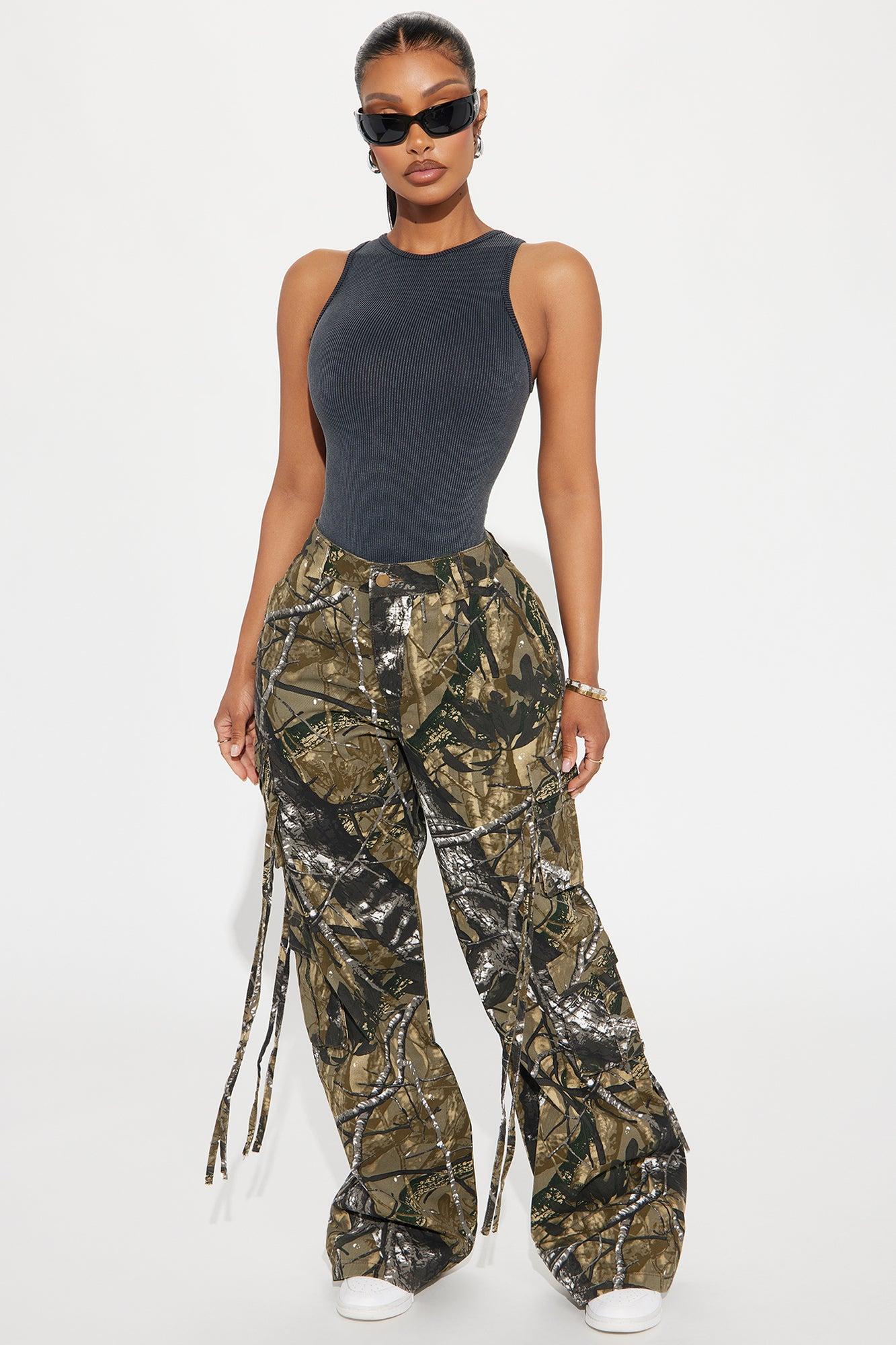 Golden Hour Wide Leg Tree Camo Cargo Pant - Olive/combo Product Image