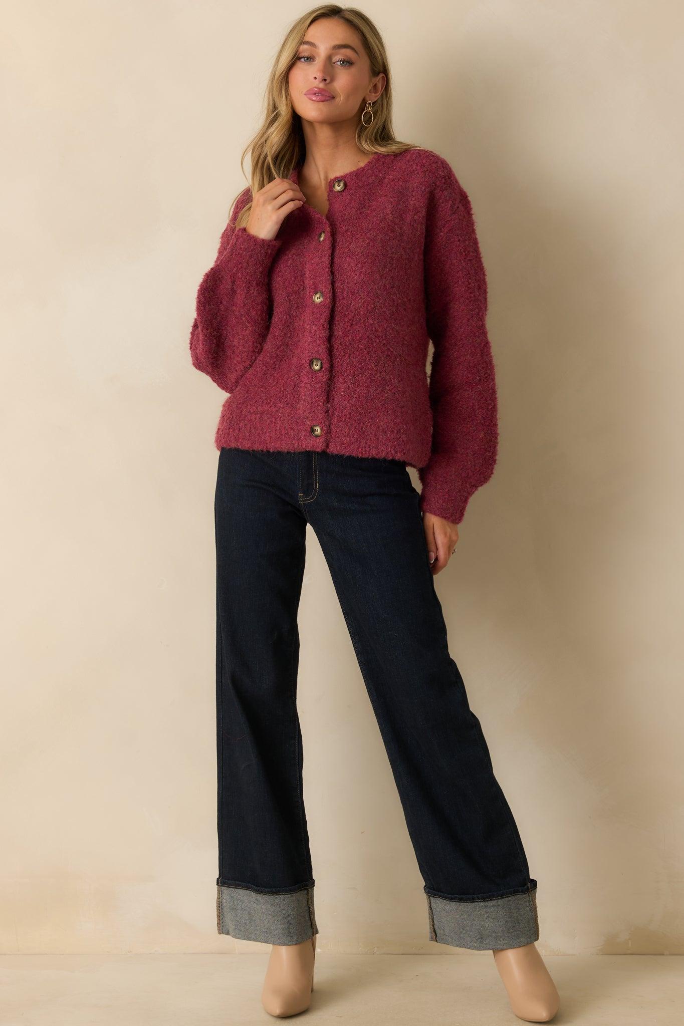 FRNCH Cranberry Knit Button-Up Selkirk Cardigan Product Image