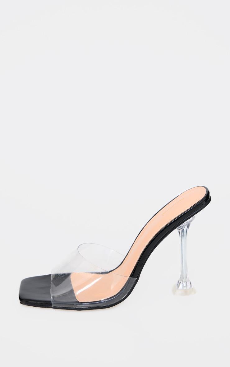 Black Pu Square Toe Clear Perspex Heeled Mules Product Image
