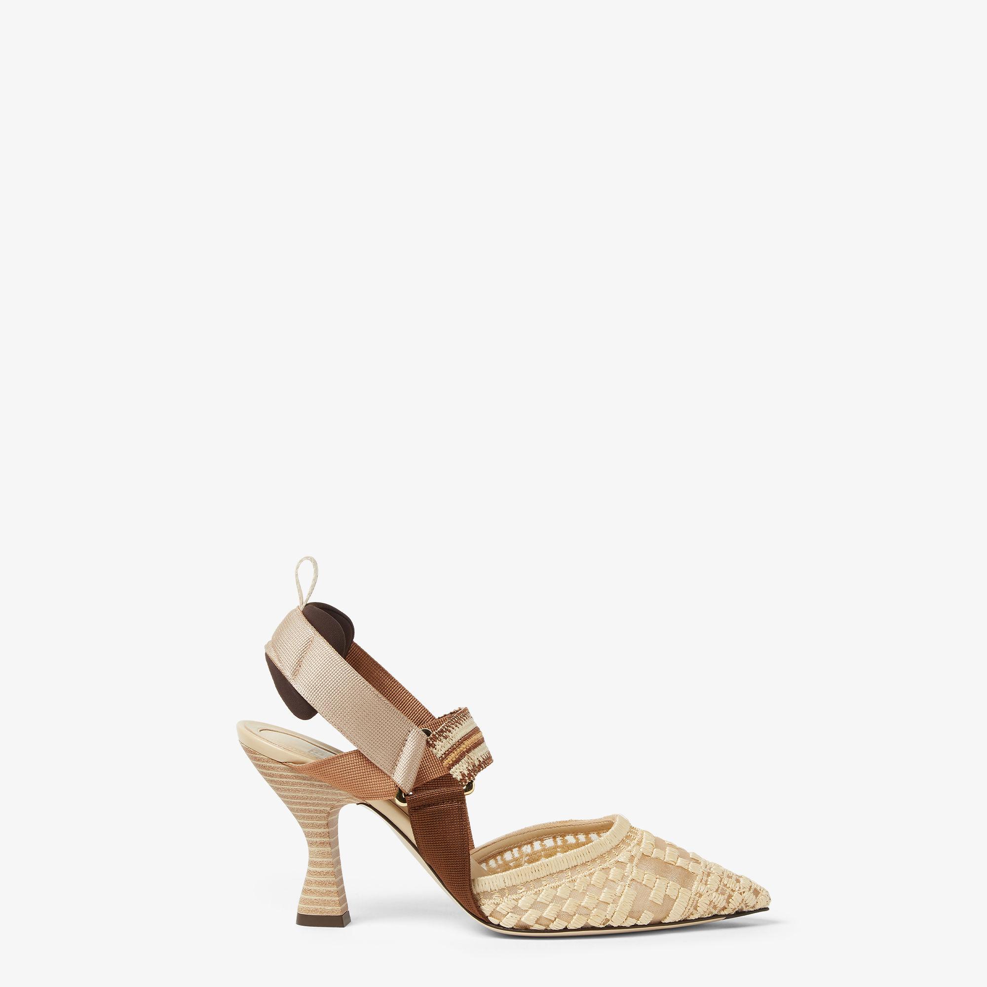 ColibrìMedium-heeled mesh slingbacks with raffia FF embroidery Product Image