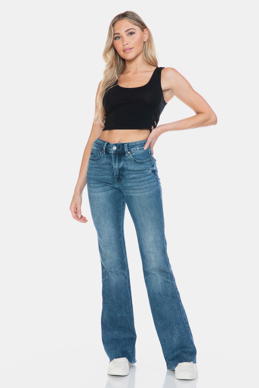 88472   Paislee Mid-Rise Tummy Control Cut Hem Flare Judy Blue Jeans Product Image