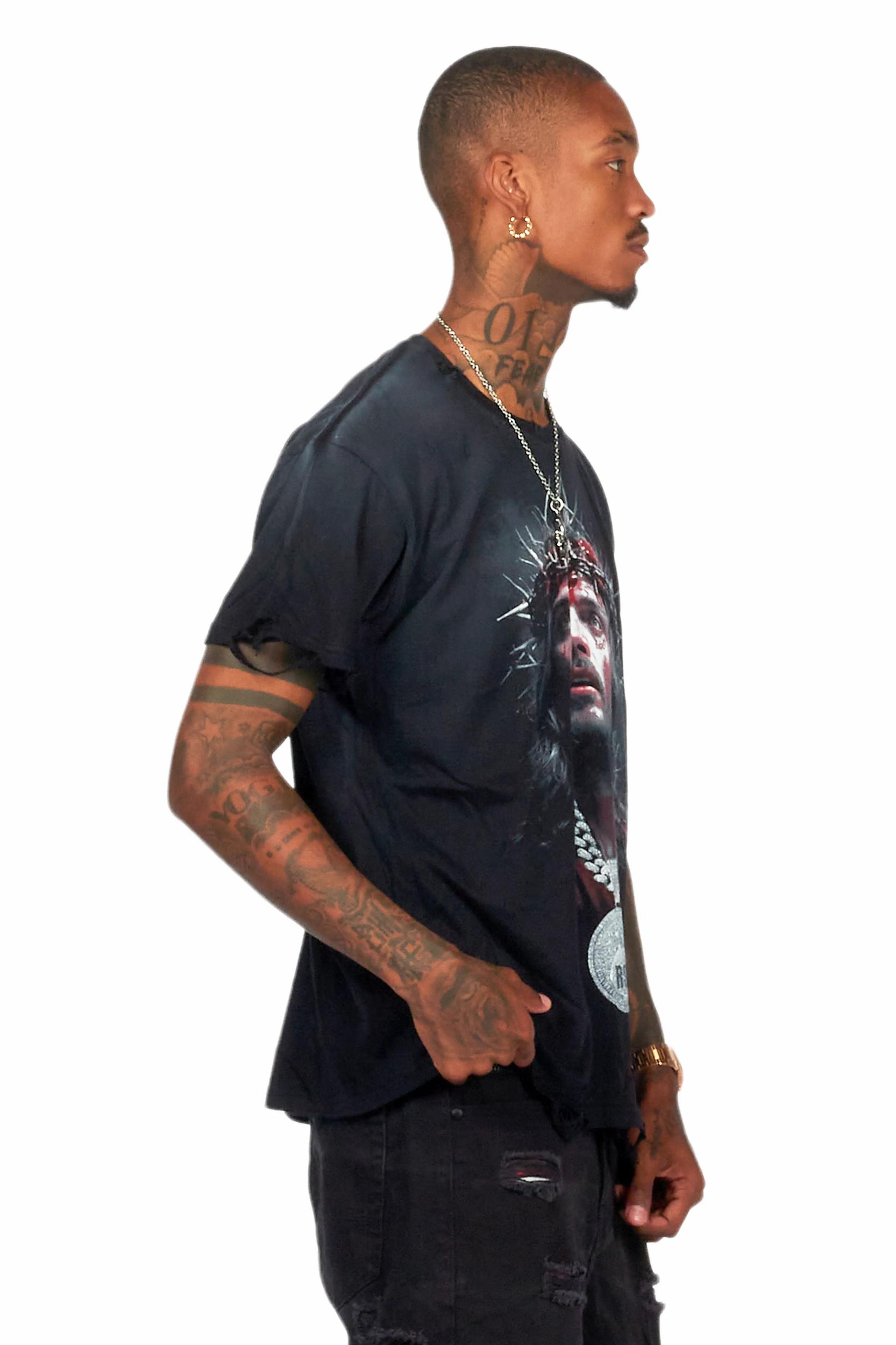 Amina Black Oversized Graphic T-Shirt Male Product Image