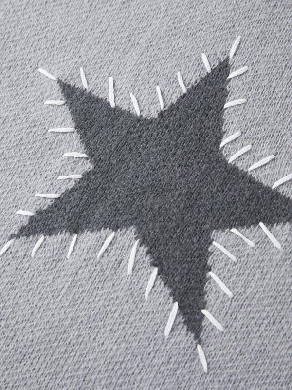 Men's Vintage Stitched Star Hooded Knit Sweater Product Image