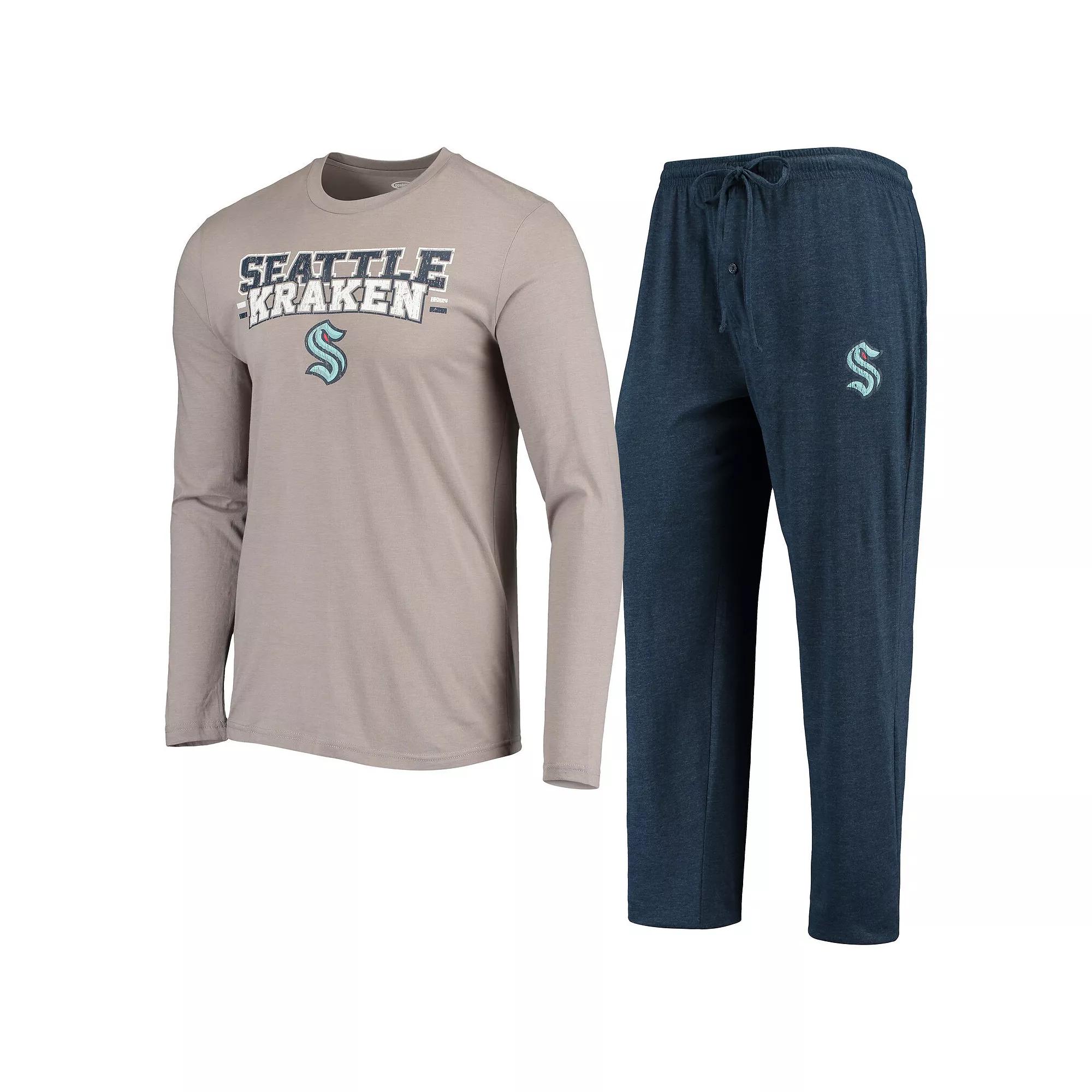 Men's Concepts Sport Gray/Deep Sea Blue Seattle Kraken Meter Long Sleeve T-Shirt & Pants Set, Size: Medium, Krk Grey Product Image
