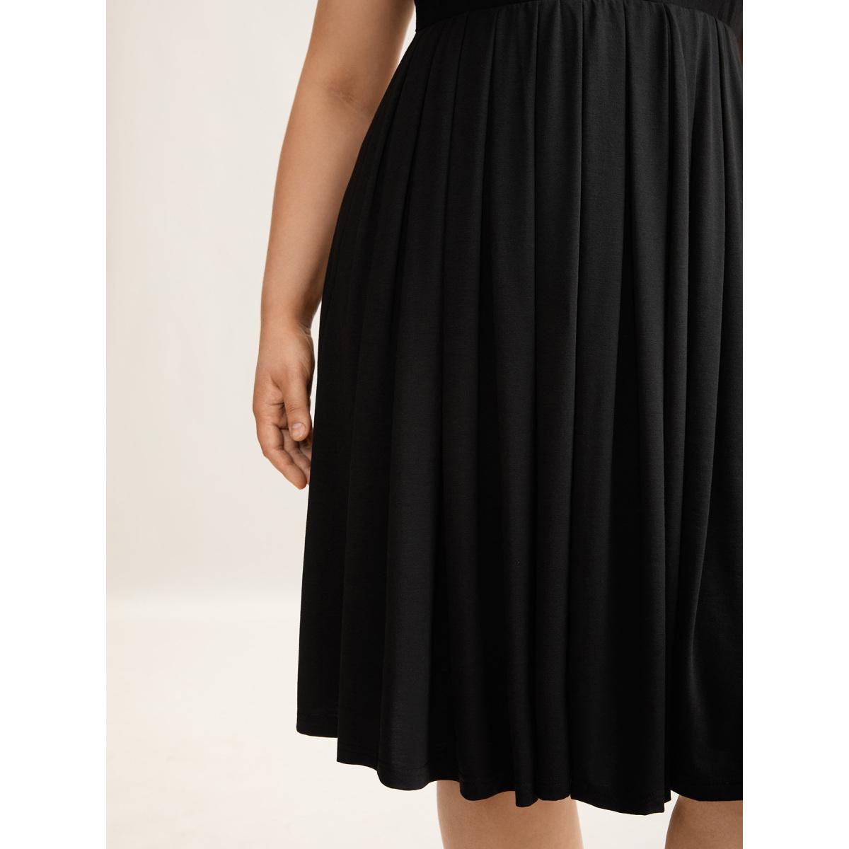 Plus Size Supersoft Essentials Pleated Stretchy Waist Midi Dress Pureblack Women Leisure Non Knit Dresses Bloomchic 18-20/2X Product Image