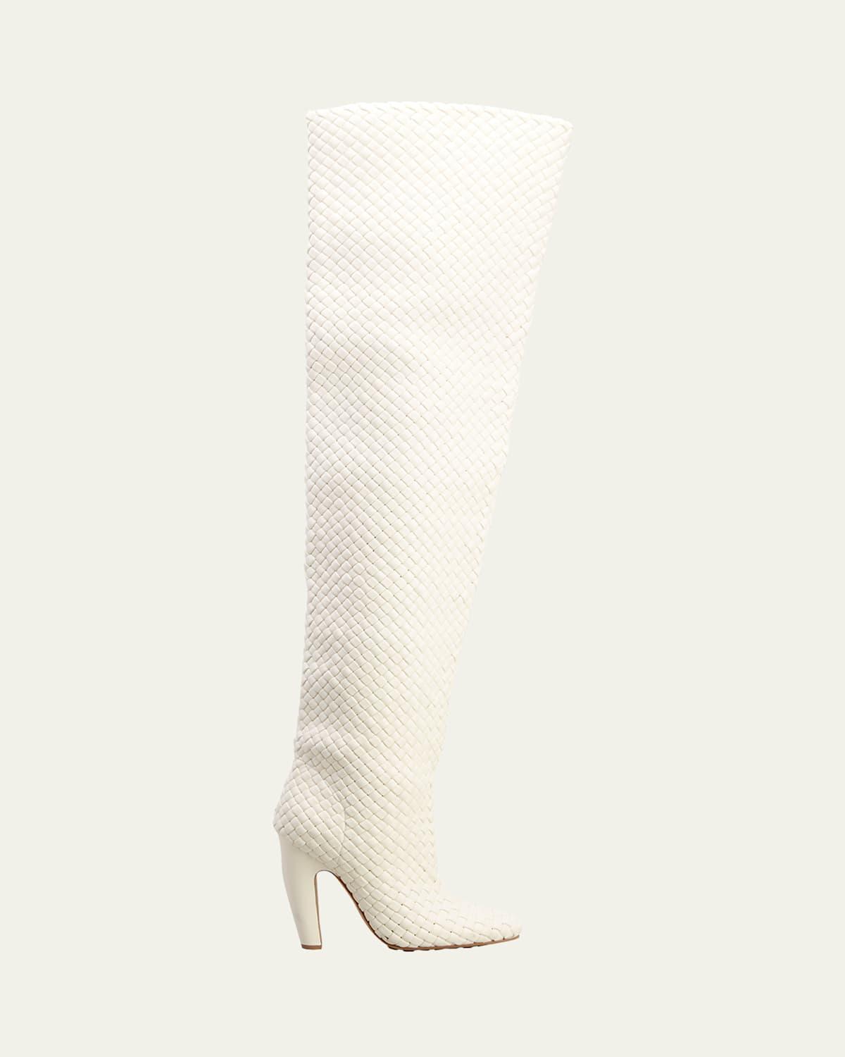 Intrecciato Woven Lambskin Over-The-Knee Boots Product Image