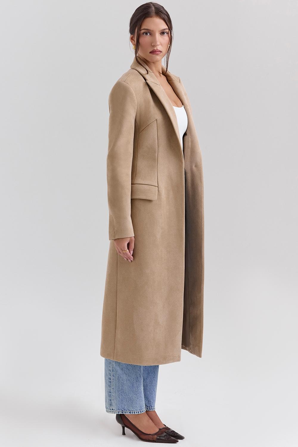 Remi  camel single breasted long coat Product Image