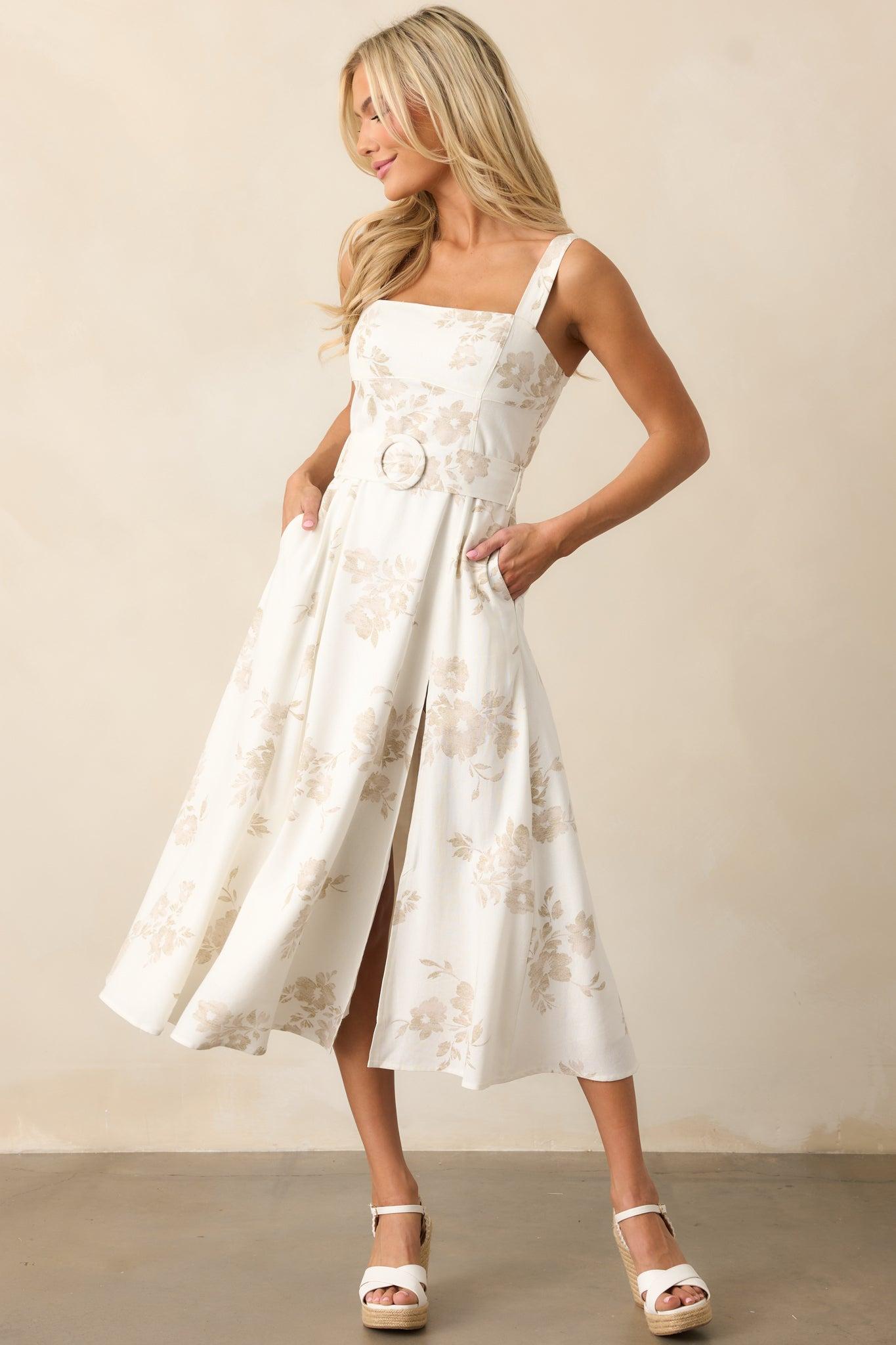 Drift Away Ivory Floral Midi Dress Product Image