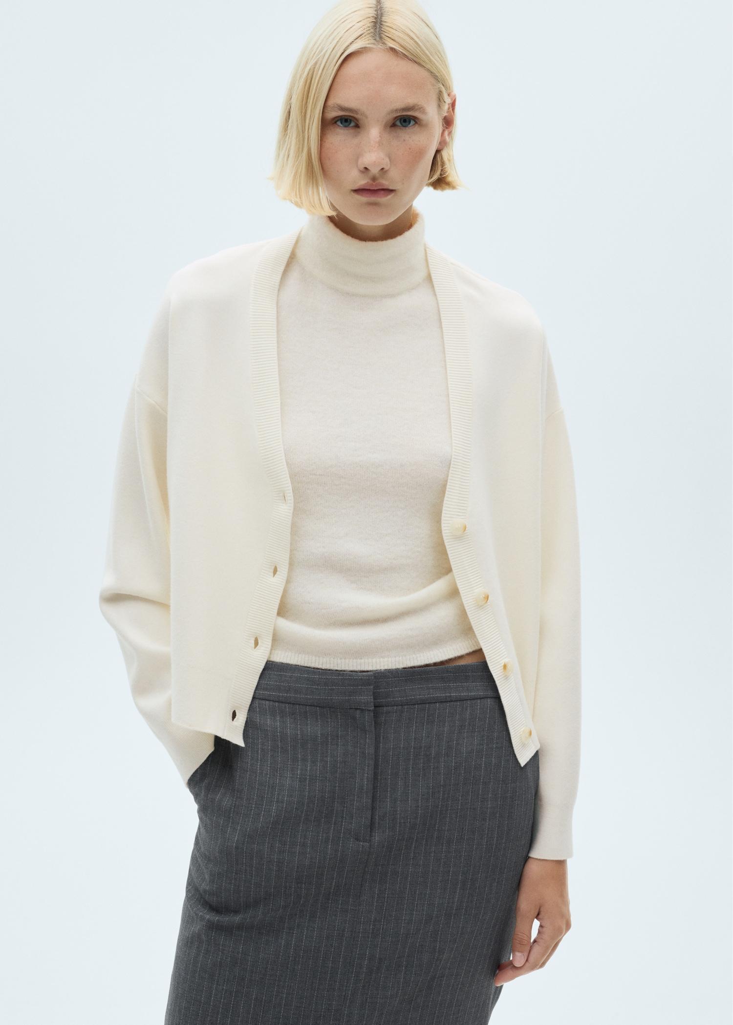 V-neck knitted cardigan - Women | MANGO USA Product Image