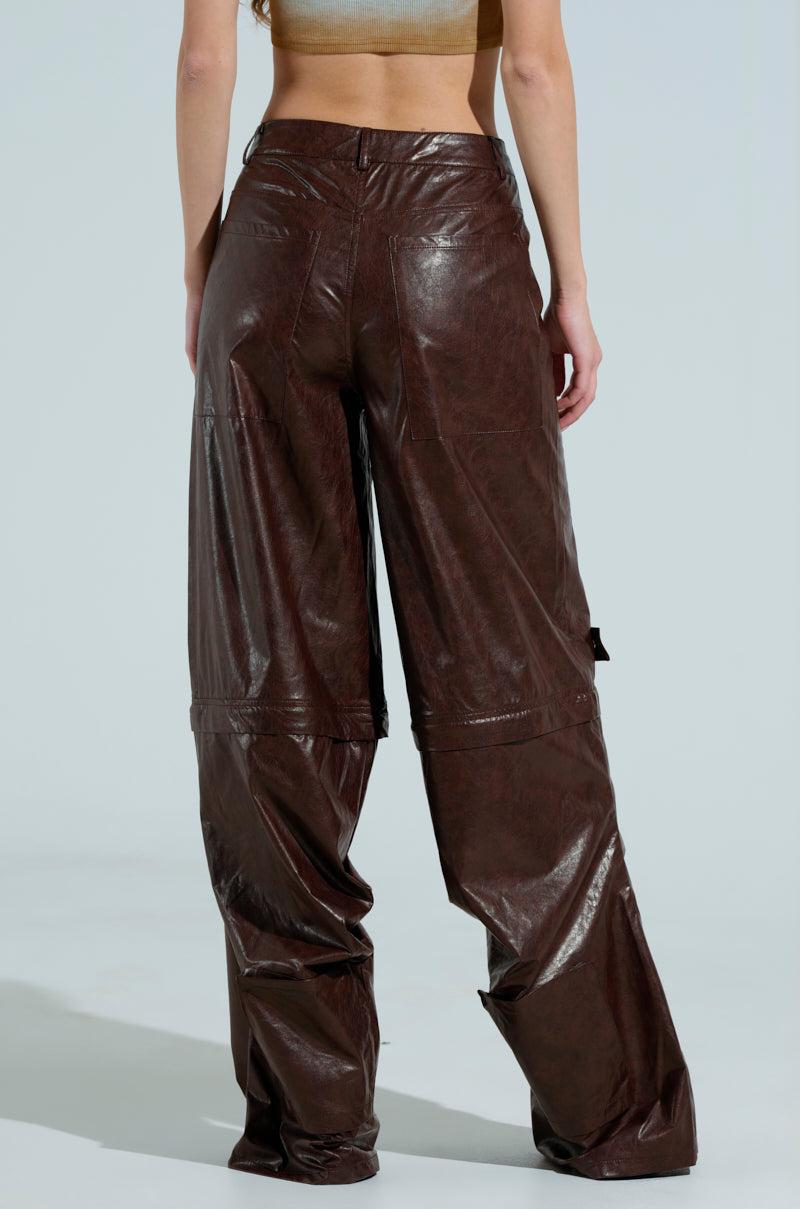 TOO GOOD FAUX LEATHER WIDE LEG TROUSER Product Image