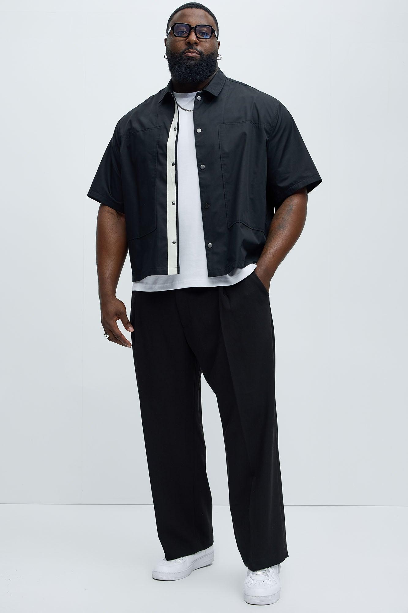 Contrast Panel Cropped Button Up Shirt - Black Product Image