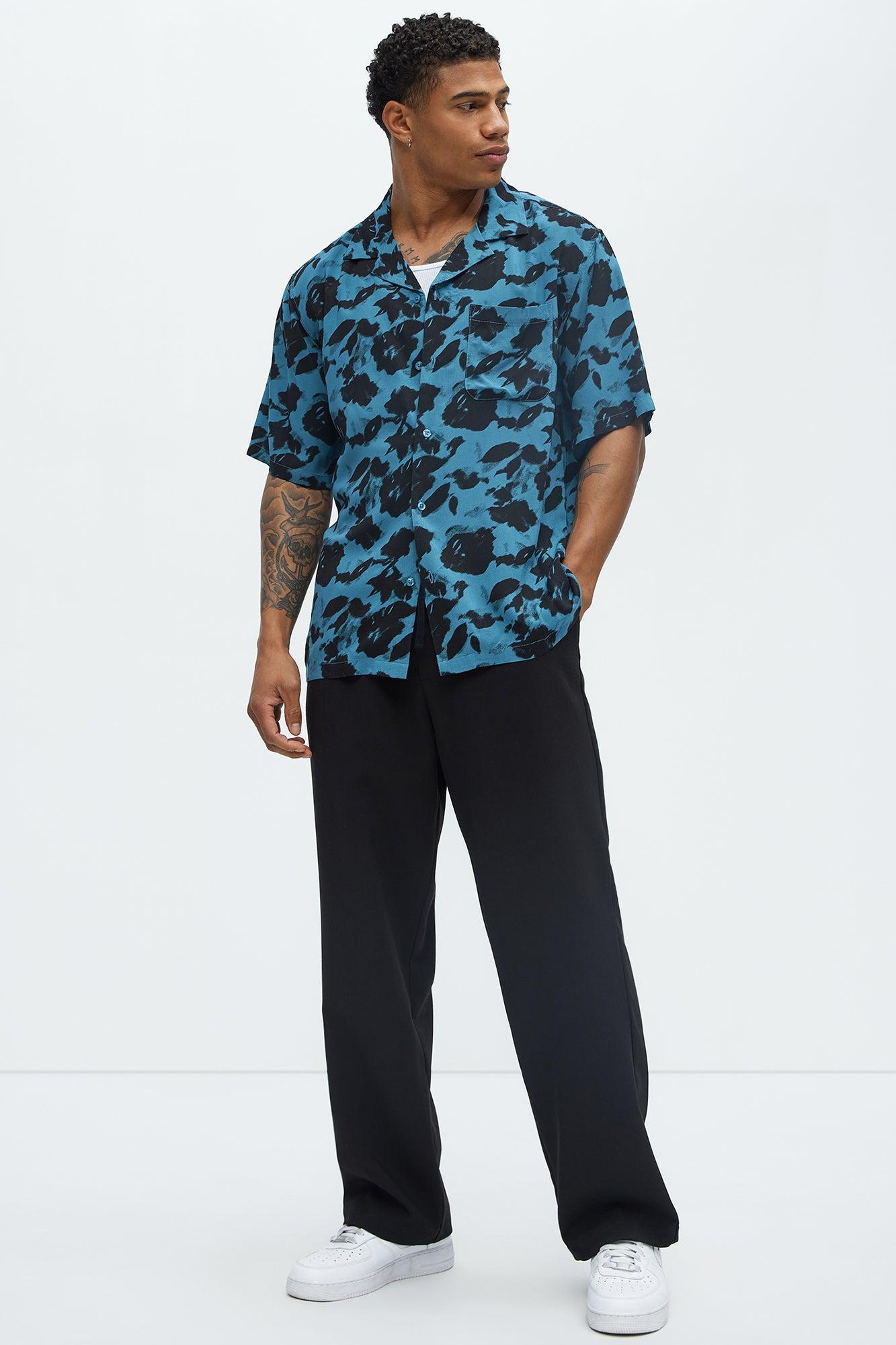 Blue Flowers Cuban Collar Shirt - Blue Product Image