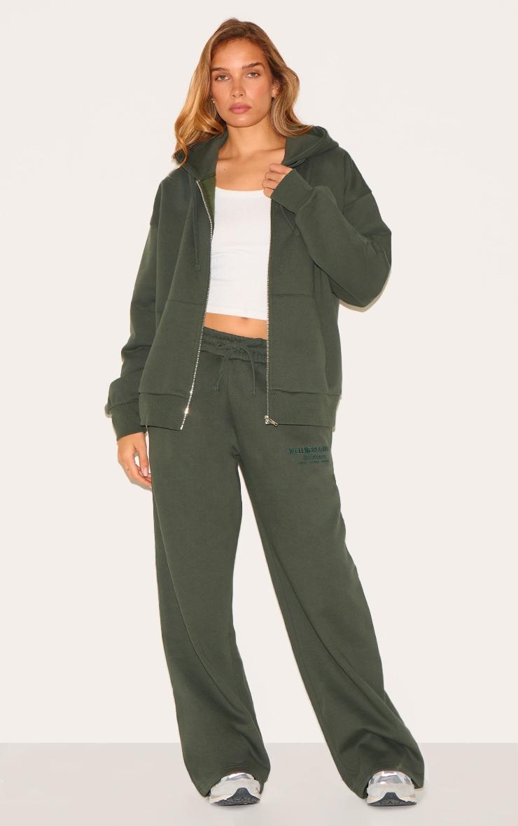 Khaki Premium Embroidered Oversized Wide Leg Sweatpants Product Image