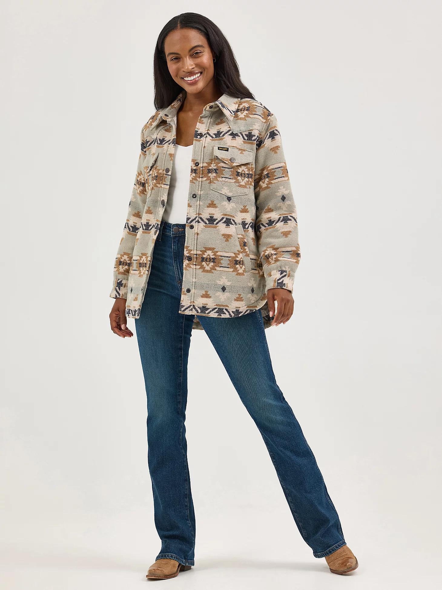 Women's Wrangler Quilt Lined Jacquard Shacket | Women's JACKETS & OUTERWEAR | Wrangler® Product Image