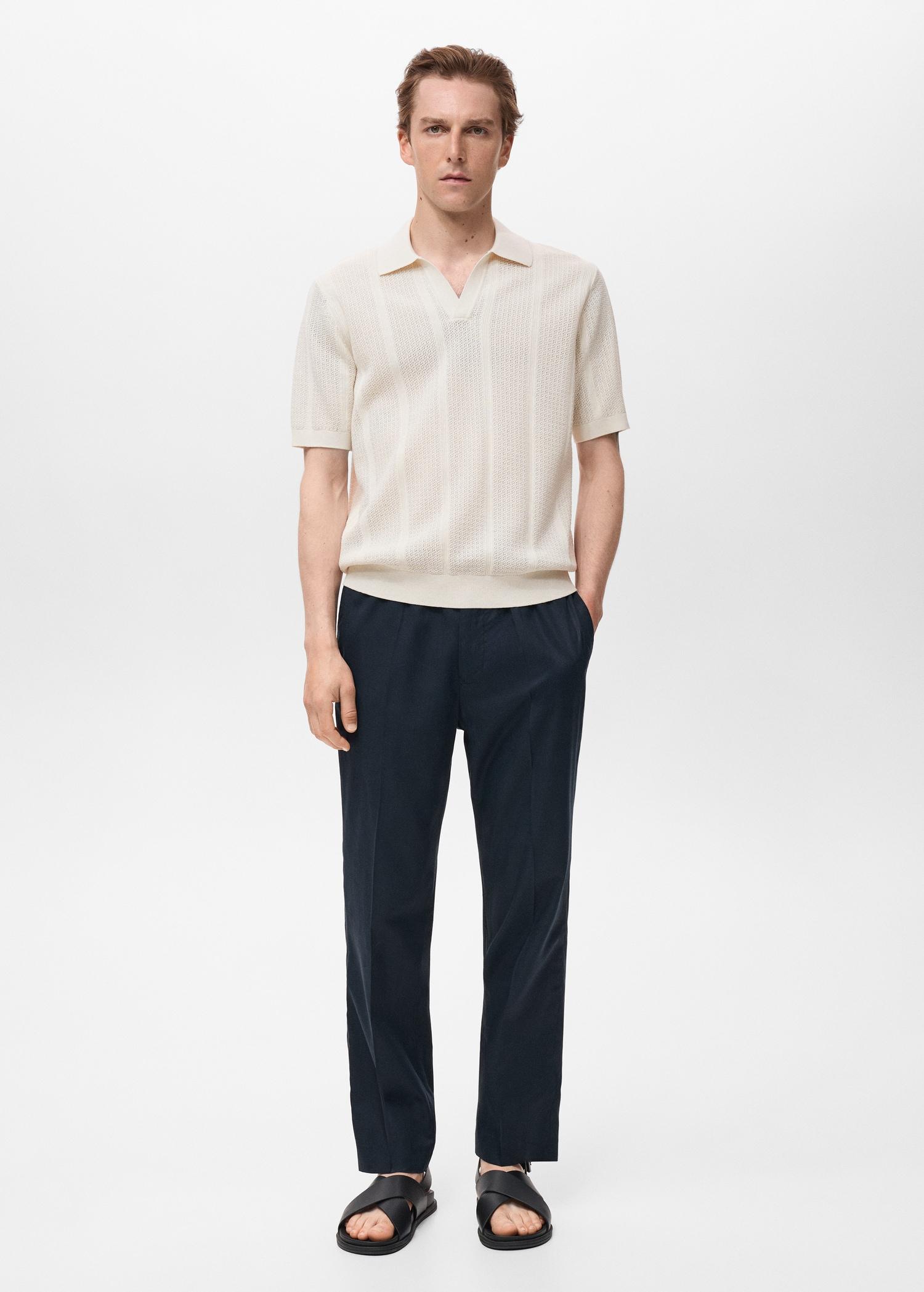 Openwork knitted cotton polo shirt - Men | MANGO USA Product Image