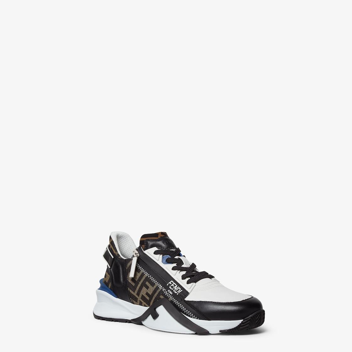 Fendi Flow SneakersBlack leather and brown FF jacquard running shoes Product Image