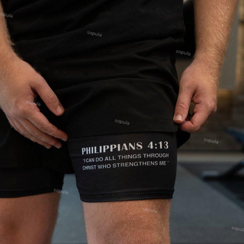 Sopula Philippians 4 13 Print Graphic Double Layer Men's Gym Shorts Product Image