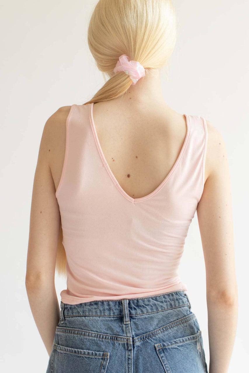Pink Ruched Tie V Neck Tank Product Image