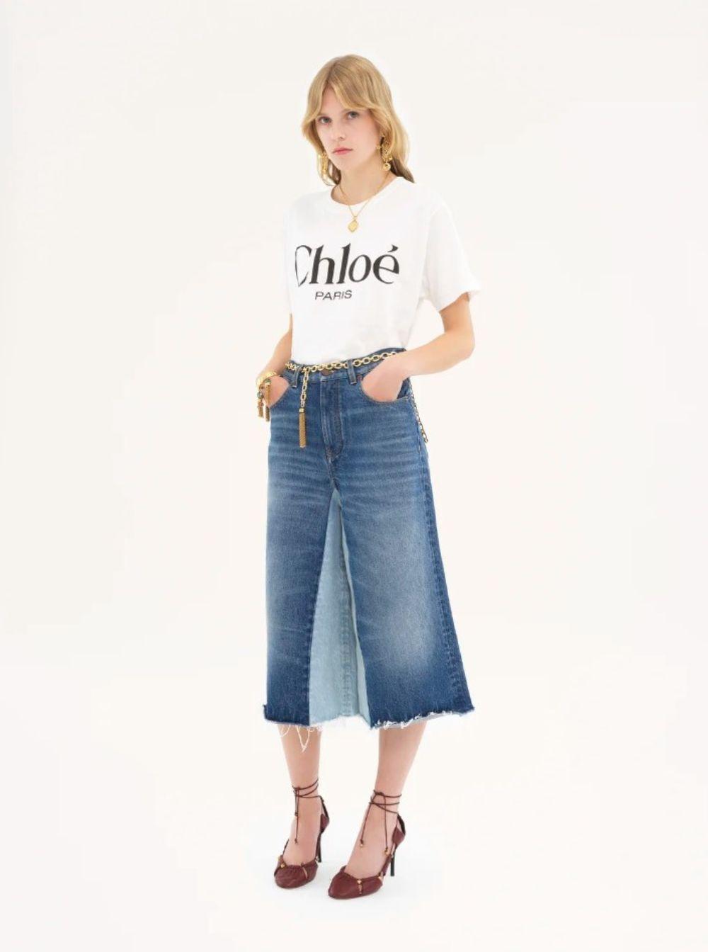 CHLOÉ White Crewneck T-shirt With Logo Print On The Front In Cotton Woman Product Image