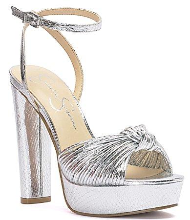 Jessica Simpson Immie Ankle Strap Metallic Leather Embossed Platform Dress Sandals Product Image