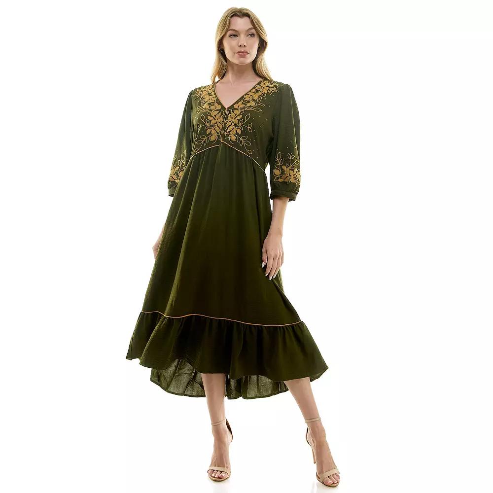 Women's Figueroa & Flower Elbow Sleeve Embroidered Peasant Dress,  Product Image