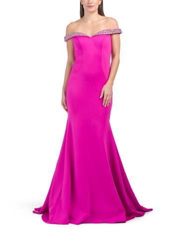 Off The Shoulder Beaded Mermaid Gown for Women | Nylon Product Image