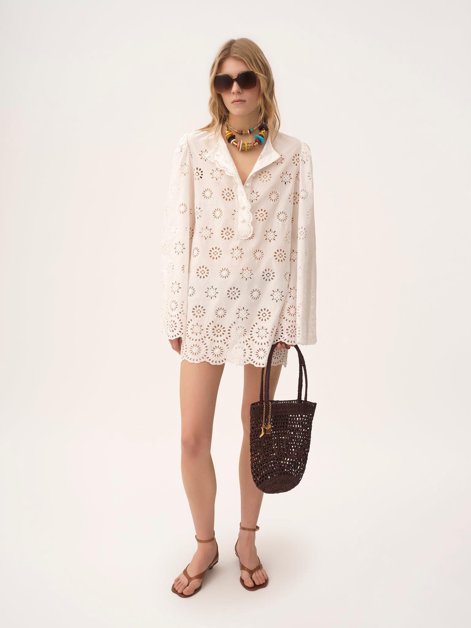 Long-sleeve mini dress in cotton voile Product Image