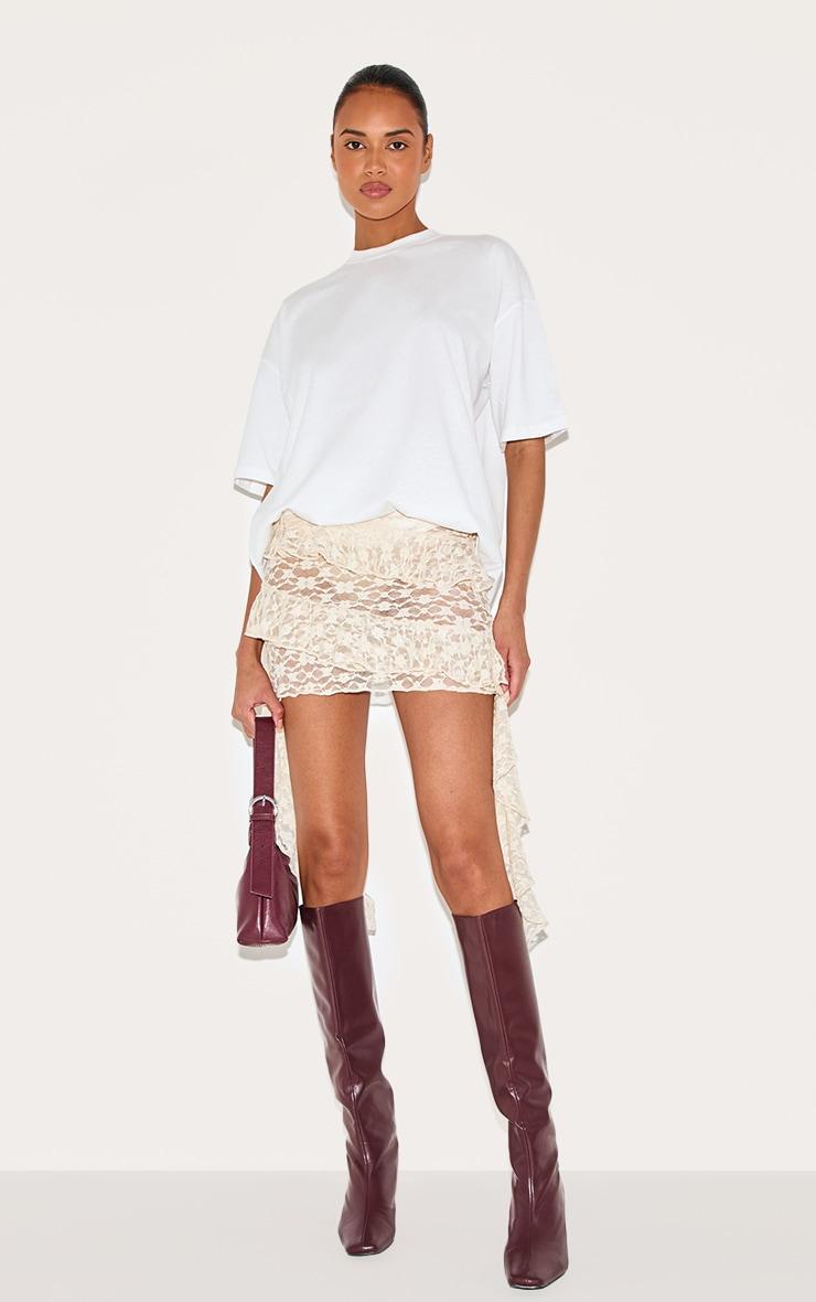 Cream Lace Frill Detail Drapey Mini Skirt Product Image