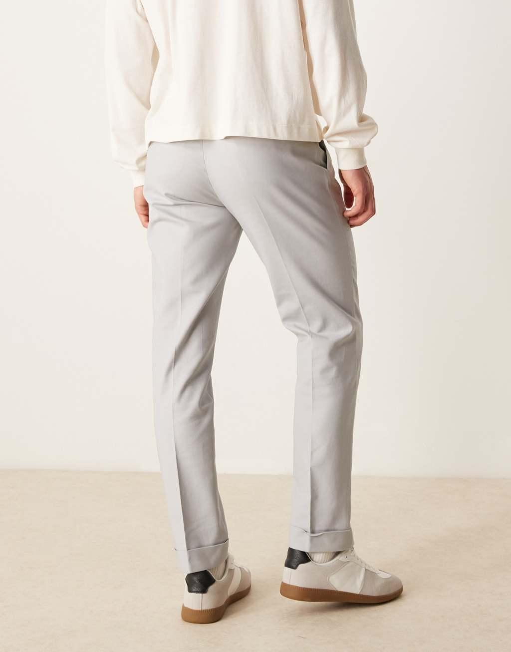 ASOS DESIGN smart slim fit cotton chino pants in light gray Product Image