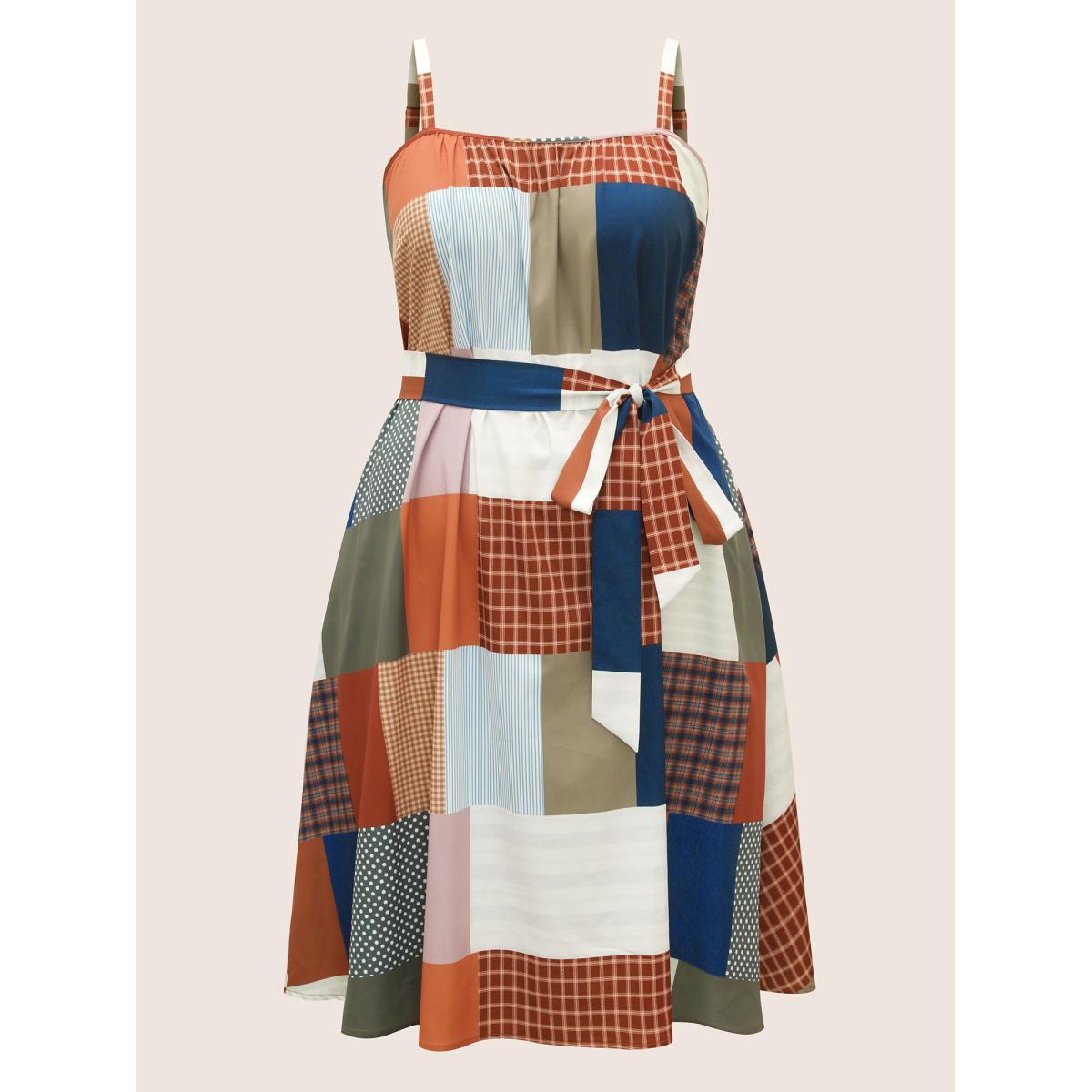 Plus Size Colorblock Contrast Belted Midi Cami Dress Multicolor Women Casual Gathered Non Sleeveless Curvy BloomChic 18-20/2X Product Image