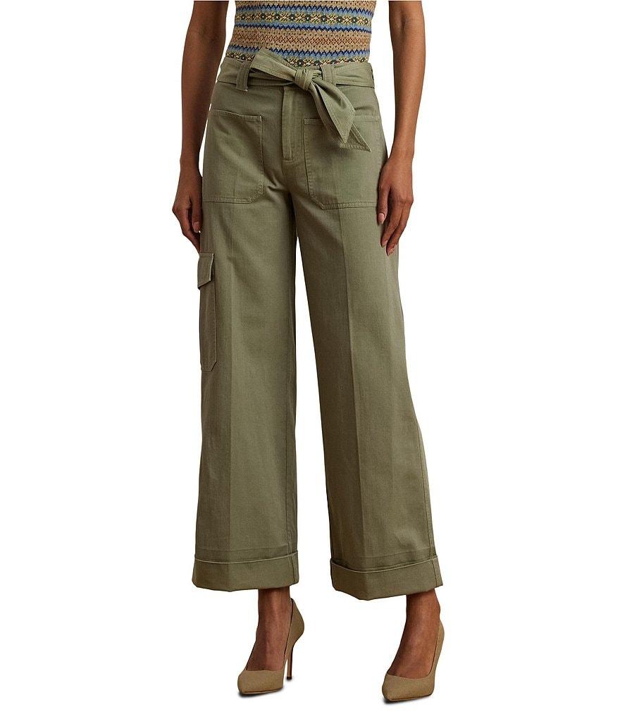 Lauren Ralph Lauren Pleated Cotton Twill Wide Leg Cargo Pants Product Image
