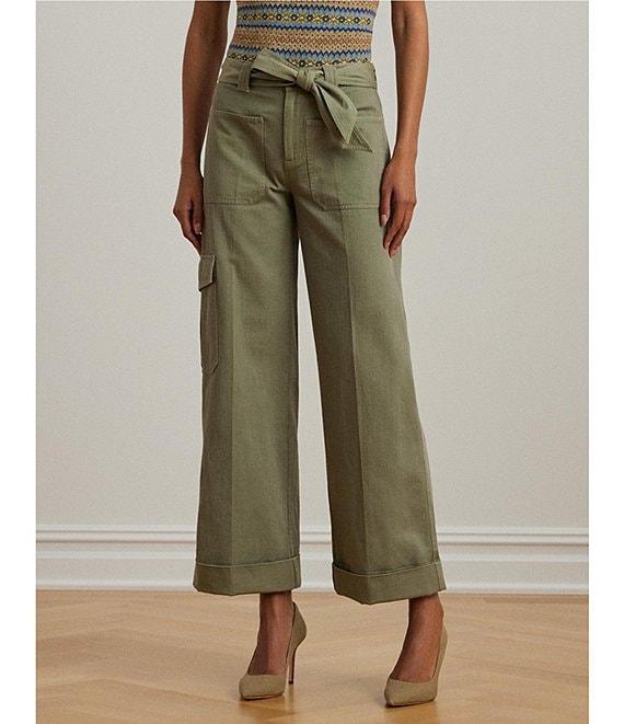 Lauren Ralph Lauren Pleated Cotton Twill Wide Leg Cargo Pants Product Image