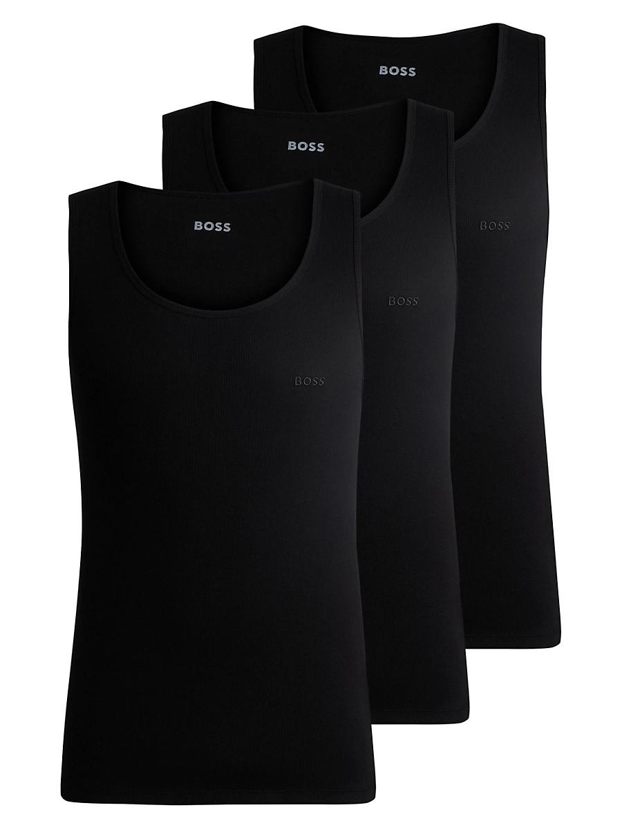Mens Three-Pack of Cotton Tank Tops with Embroidered Logos Product Image